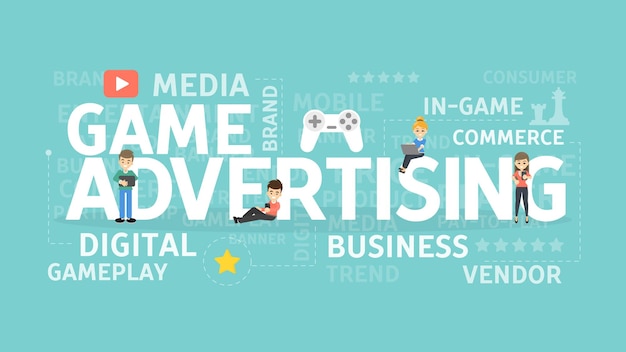 Game advertising concept Idea of business gameplay and media