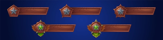 Free vector game banners with star badges wooden title bar