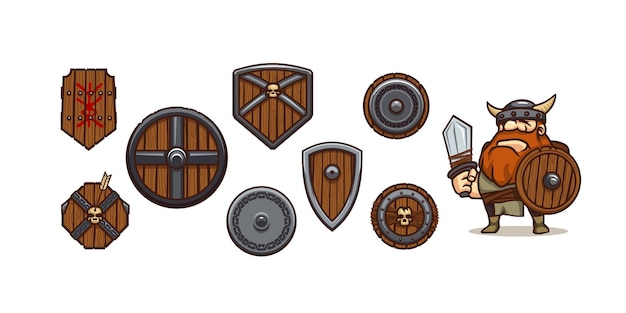 Free Vector game character viking and different shields