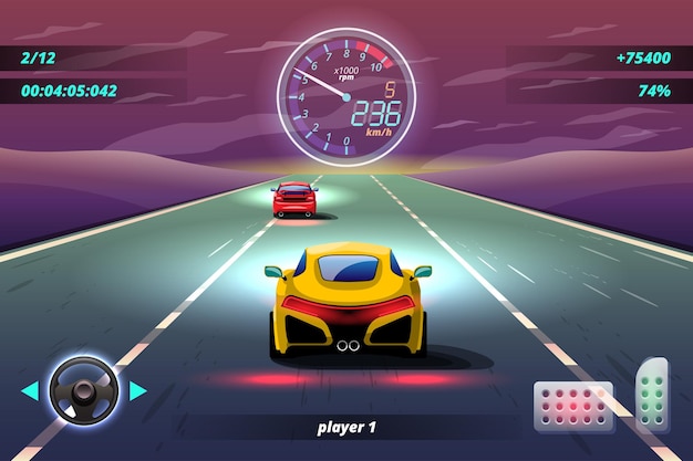 In game competition continue player used high speed car for win in racing game