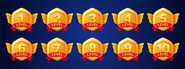 Free Vector game gold badges with level number