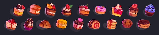 Game icons cakes sweets and desserts and pastry