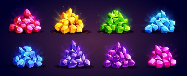 Game icons of precious gemstones piles