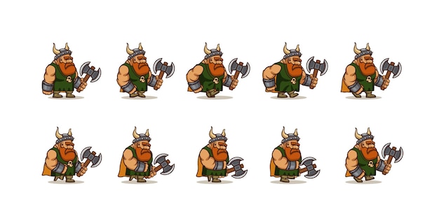 Game icons set of character viking walk cycle