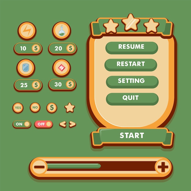 Free Vector game menu scene for status of money power and collectible items it can be used for all types of games such as adventure racing rpg shooting games and other types of games