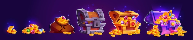 Free Vector game pirate treasure chest with gold coin icon