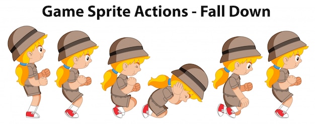 Game sprite actions fall down girl