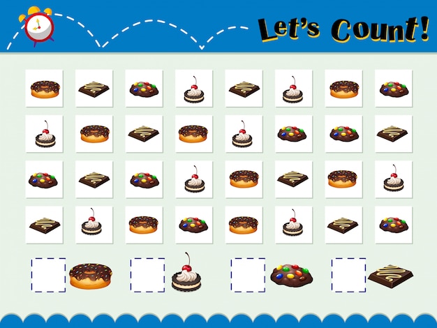 Free Vector game template for counting desserts