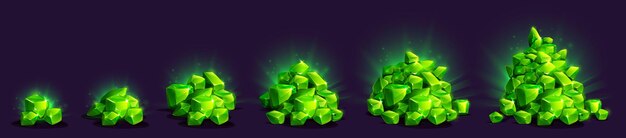 Game treasure icons piles of emerald crystals