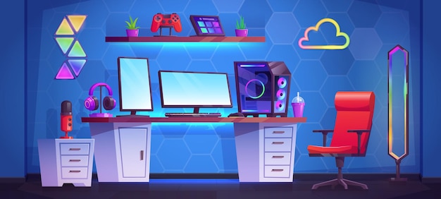 Free Vector gamer streamer room with computer desk vector