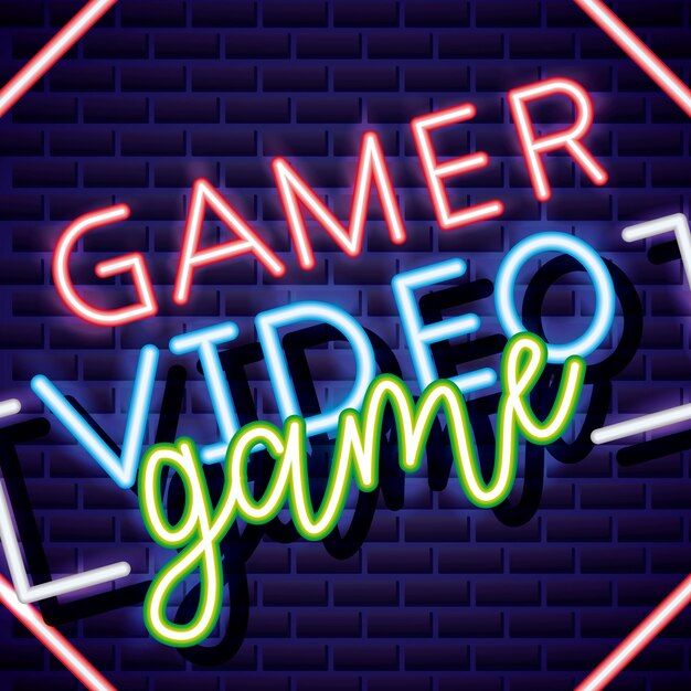 Gamer video game neon linear style