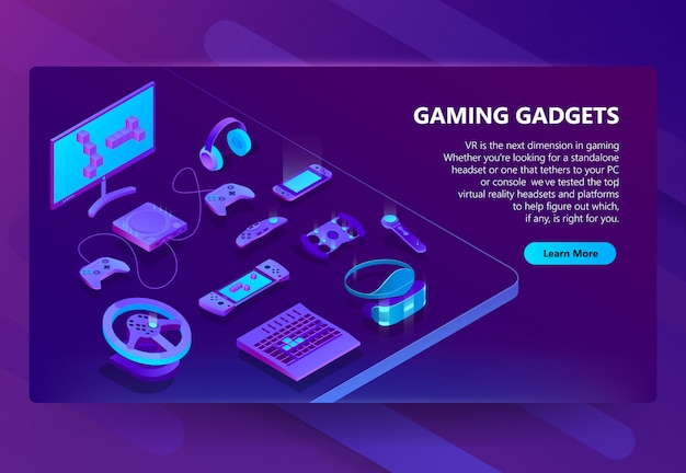 Gaming gadgets isometric concept background