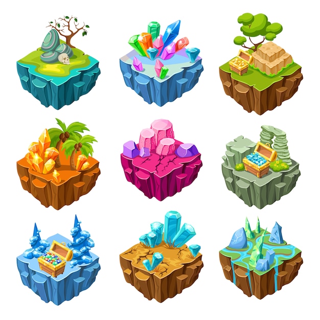 Free Vector gaming islands with stones isometric set