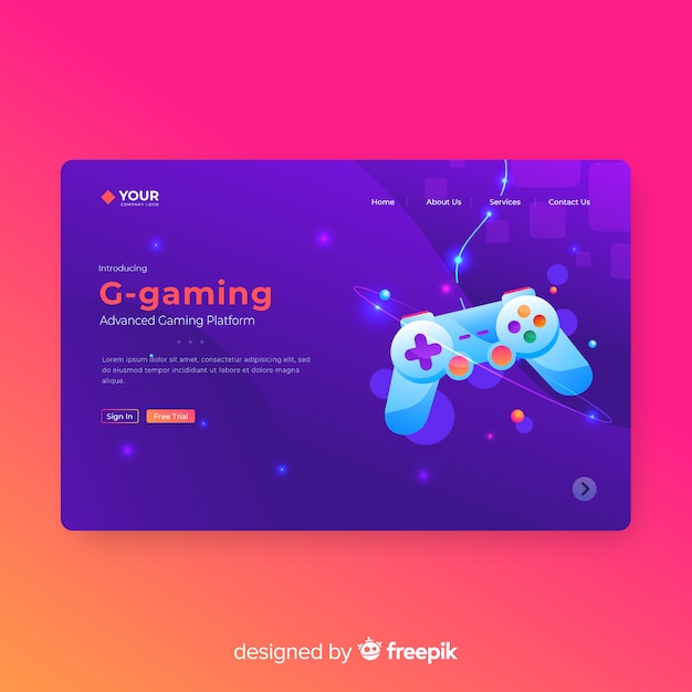 Free vector gaming landing page template