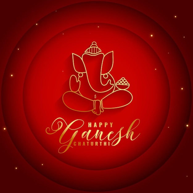 Free Vector ganesh chaturthi festive red background with golden lord ganpati