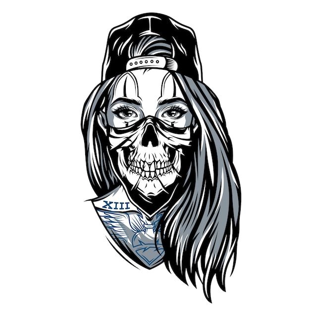 Gangster chicano girl with skull mask