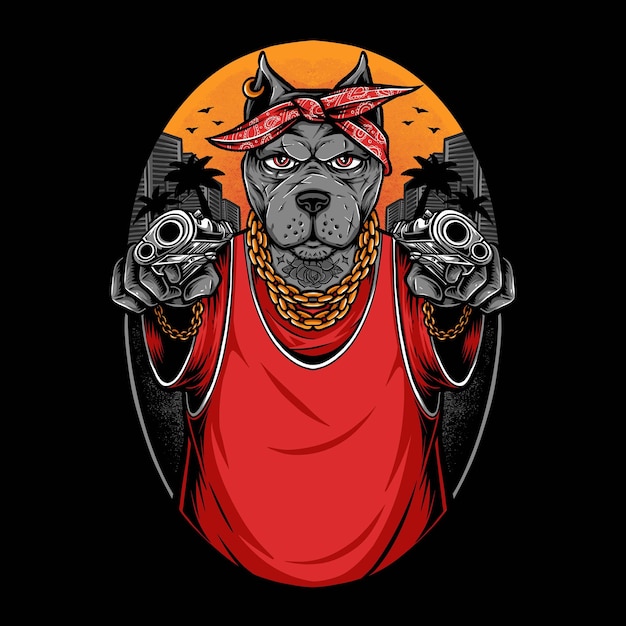 Free Vector gangster pitbull character holding gun vector