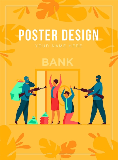 Gangsters with gun robbing bank poster template