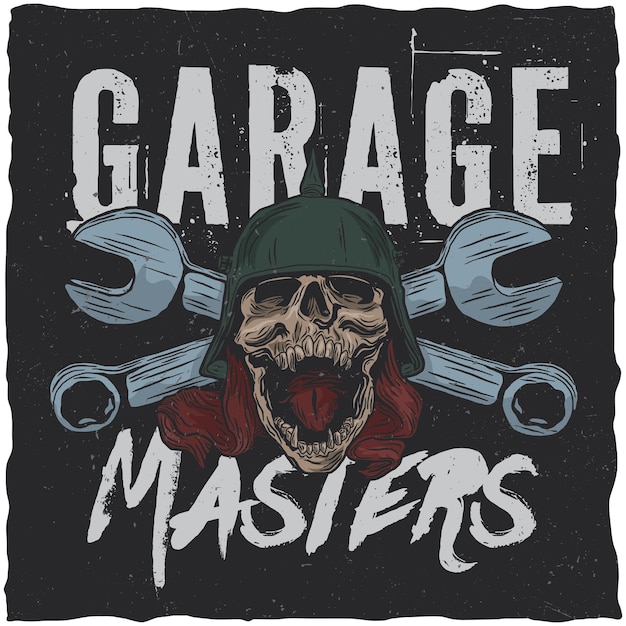 Free Vector garage poster with skull and wrenchs