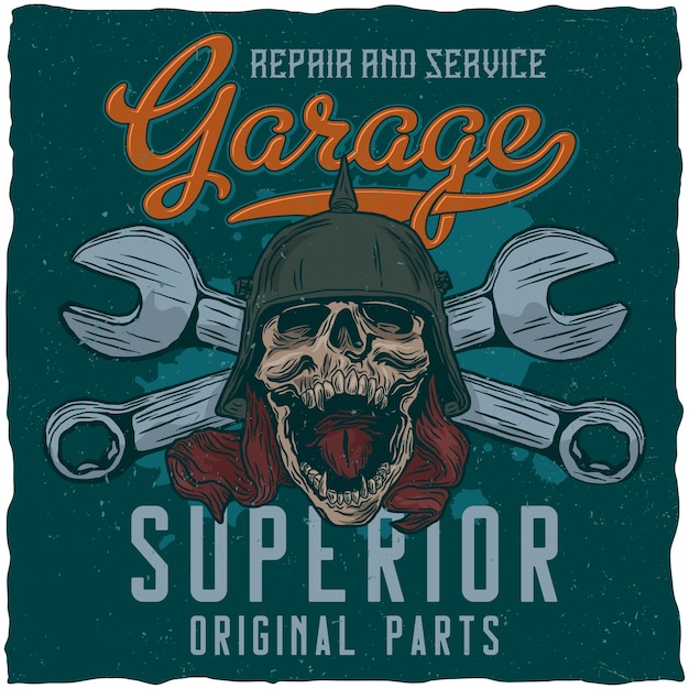 Free Vector garage poster with skull and wrenchs