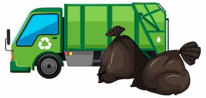 Free vector garbage truck in green color with trash bag