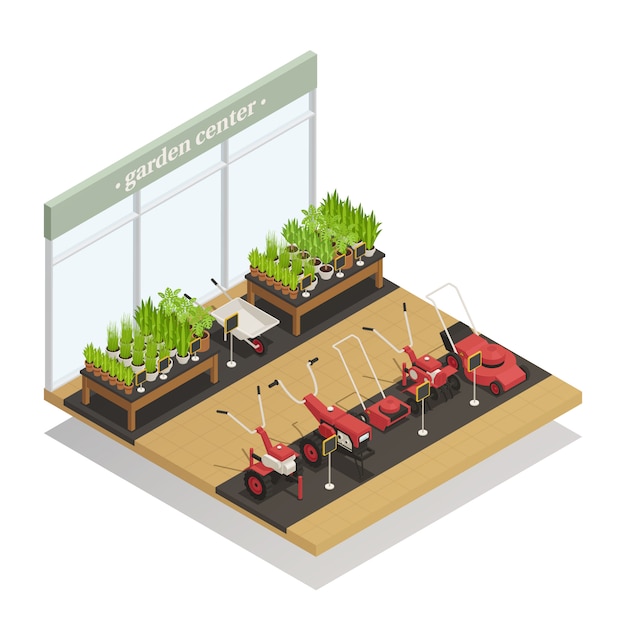 Free Vector garden center equipment sale isometric composition