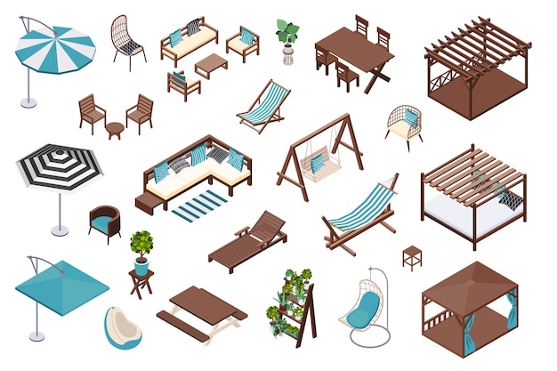 Free vector garden furniture icon set