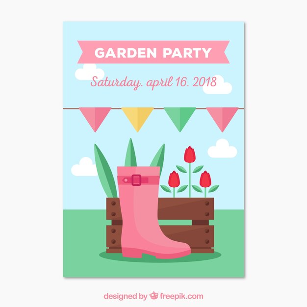 Garden party invitation template in flat style