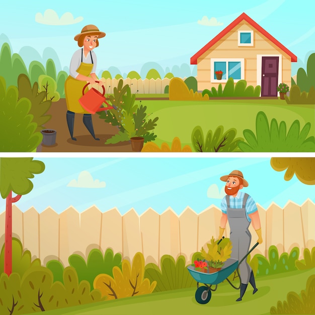 Free Vector gardening banner set