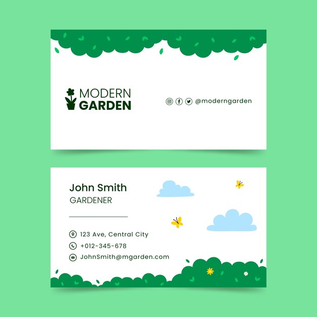 Gardening business cards with leaves template