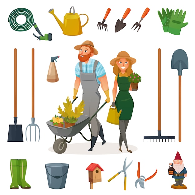 Free vector gardening cartoon icon set