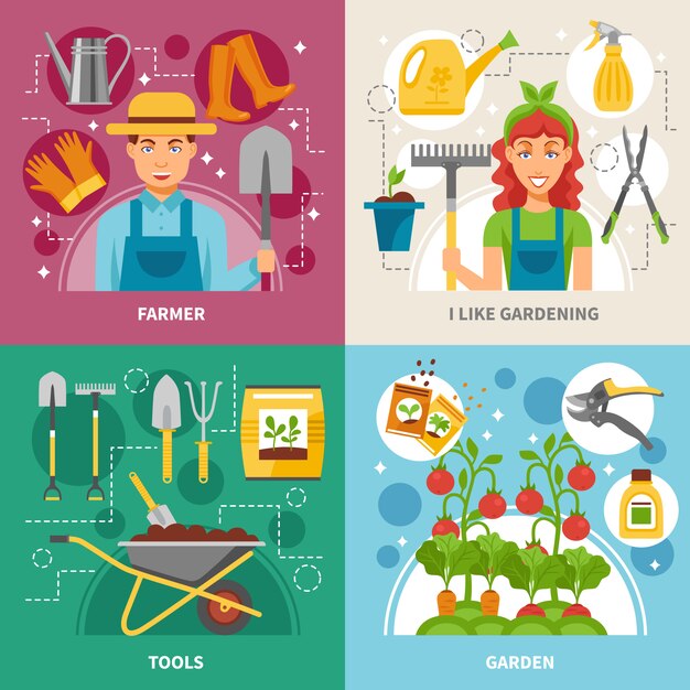 Gardening Concept icons Square background