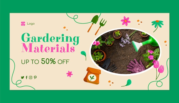 Free vector gardening and cultivation horizontal sale banner template