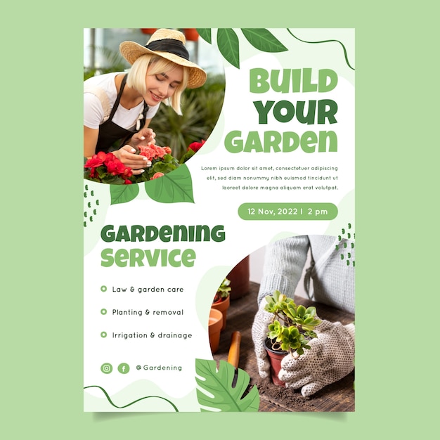 Free Vector gardening and cultivation vertical poster template