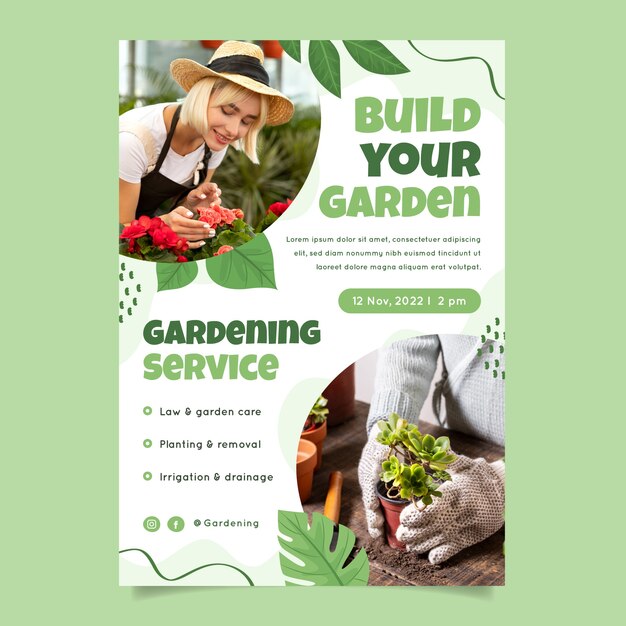 Gardening and cultivation vertical poster template