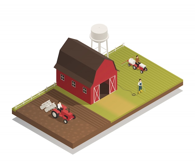 Gardening Farm Machinery Isometric Composition 