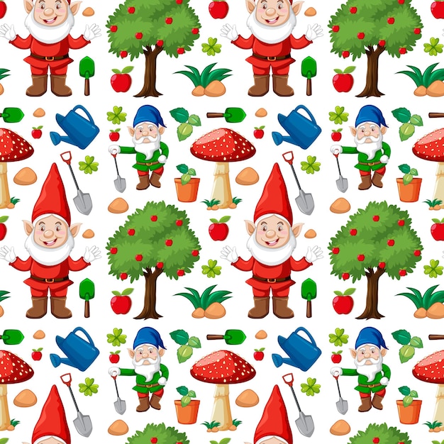 Free Vector gardening gnome seamless pattern