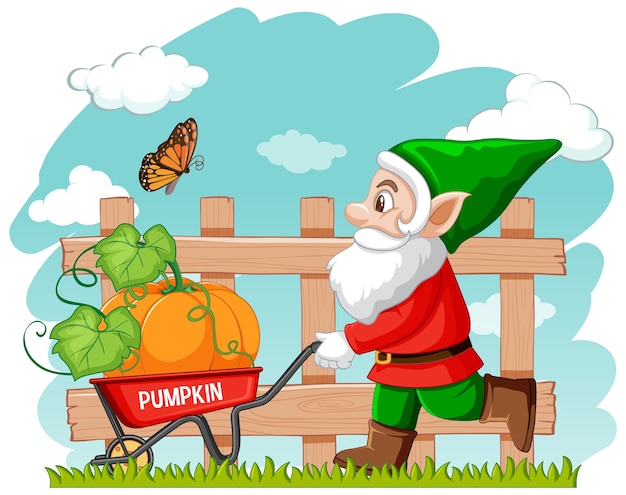 Free Vector gardening gnome with wheelbarrow