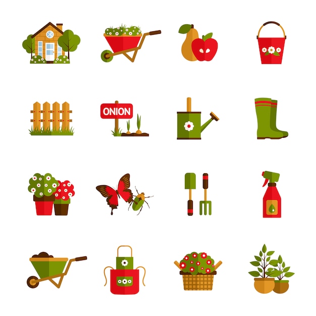 Free vector gardening icons set