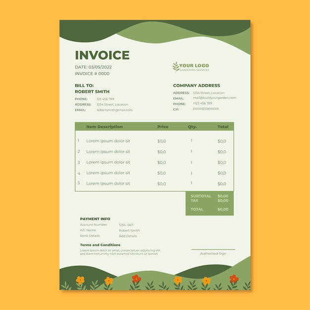 Gardening invoice template