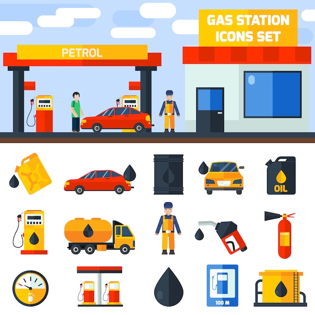 Gas petrol station icons collection banner