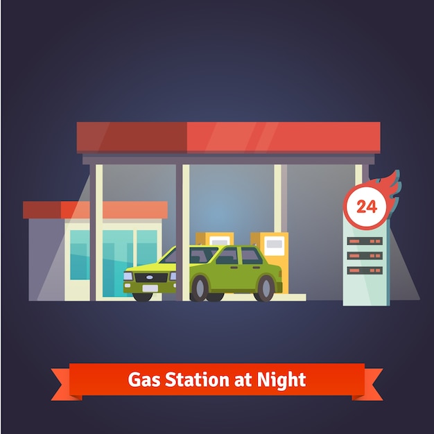 Free Vector gas station glowing at night. store, price board