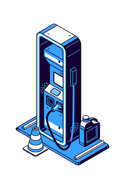 Gas station isometric icon, refueling with petrol or diesel symbol