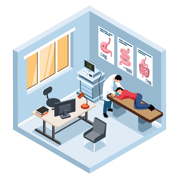 Free Vector gastroenterologist and male patient during endoscopy medical examination isometric isolated 3d vector illustration