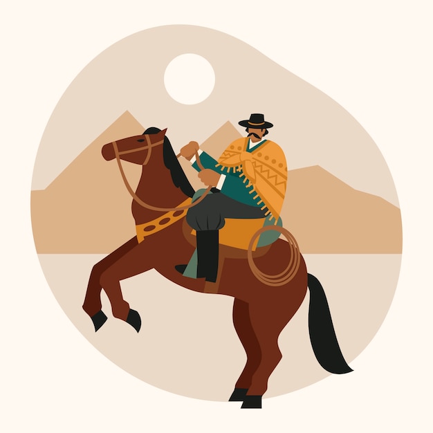 Free Vector gaucho riding a horse in desert illustration in flat style