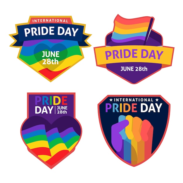 Free vector gay and proud pride day labels