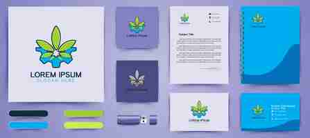 Free vector gear and cannabis leaf logo and business branding template designs inspiration isolated on white background