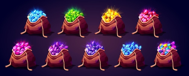 Free Vector gem stones in sacks game props icons trophy bundle