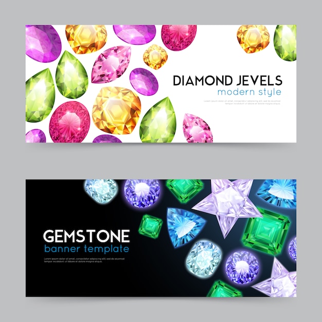 Free Vector gemstones diamond jewels banner set