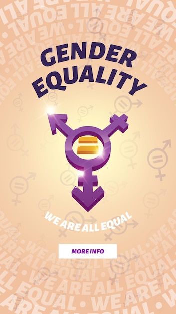 Free Vector gender equality poster with symbol of male and female equal. vector banner of sex parity and human rights with cartoon illustration of purple sign of union gender marks with arrow and cross